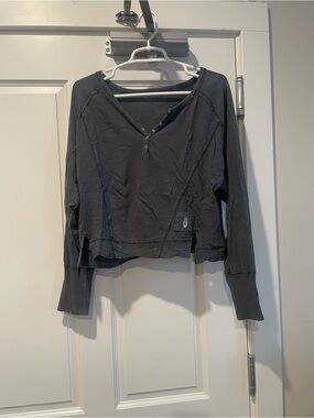 Free People Charcoal  Long-Sleeve Henley Top